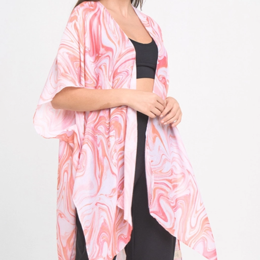 Swirl Print Tassel Kimono - Coral