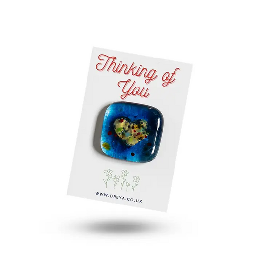 Thinking of You - Fused Glass Pocket Charm on Card - Mellow Monkey