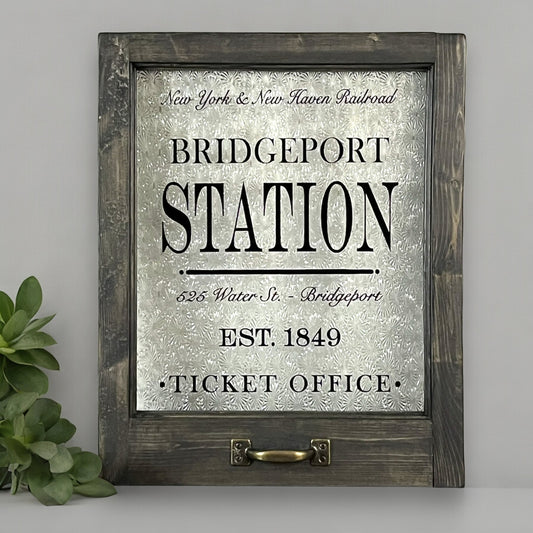 Bridgeport Station Framed Ticket Office Window - 18-in
