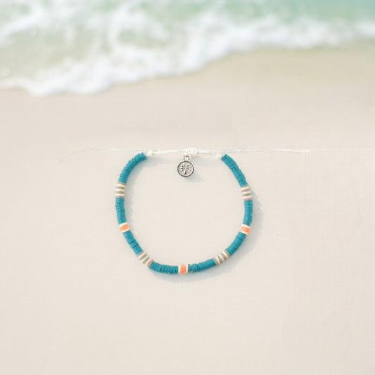 Lucky Bay Clay Bead Anklet - Teal/Orange