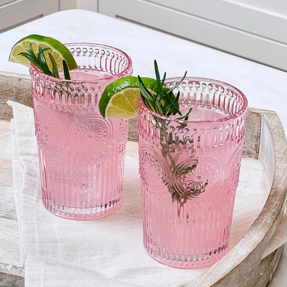 Pink Vintage Textured Drinking Glass - 13 oz. – Mellow Monkey
