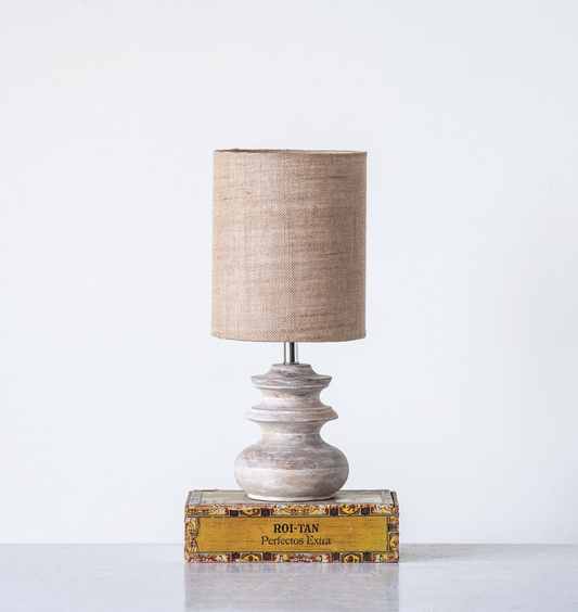 Bleached Mango Wood Table Lamp with Jute Shade - 13-1/2-in - Mellow Monkey