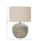 Stoneware Table Lamp with Stripes & Linen Shade - Sand Finish - 21-in - Mellow Monkey