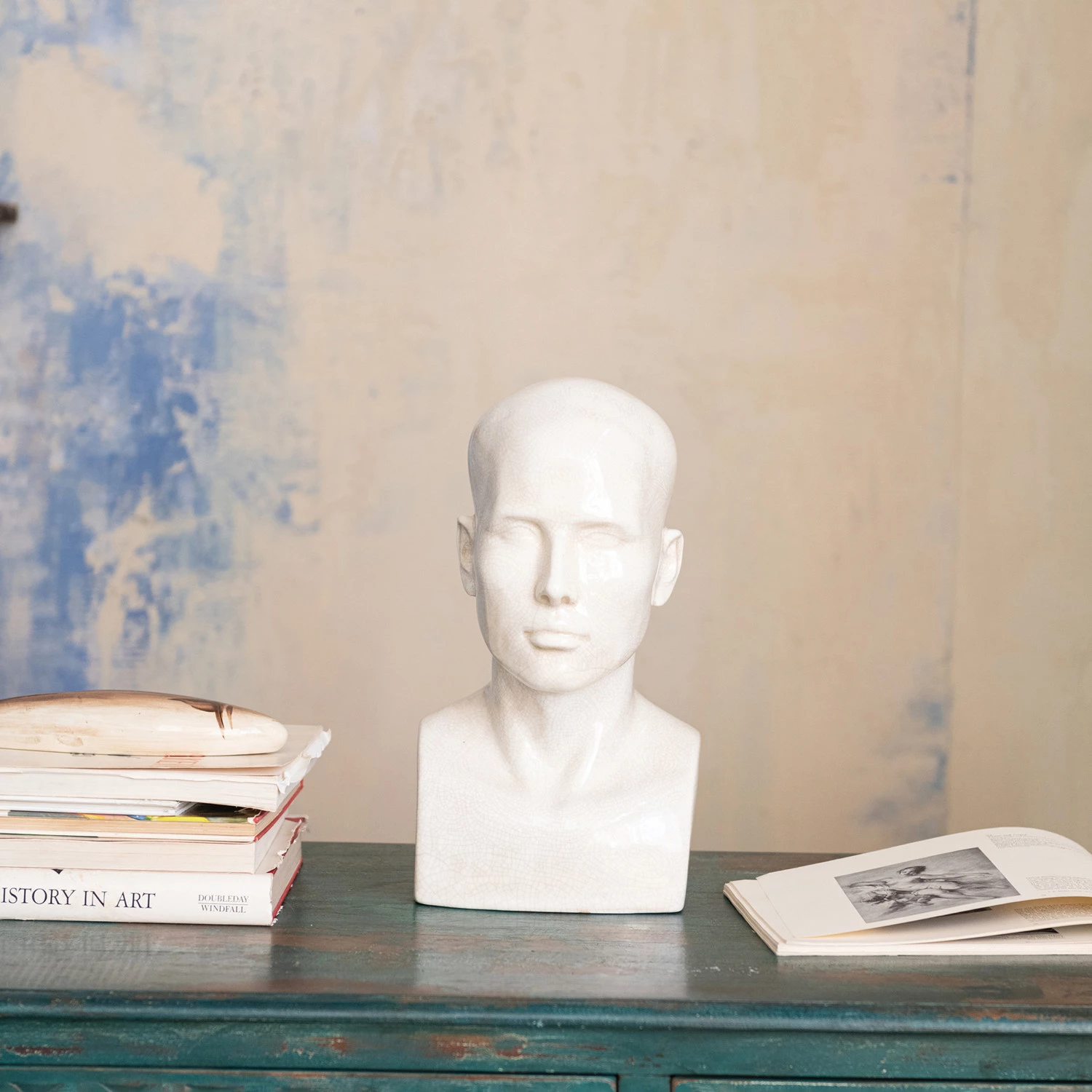 Creative Co-Op White Stoneware Bust - Vintage Reproduction With Crackle Glaze, 14.75" Tall