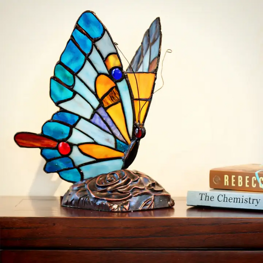Kiara Blue Butterfly Stained Glass Accent Lamp - 9-in - Mellow Monkey
