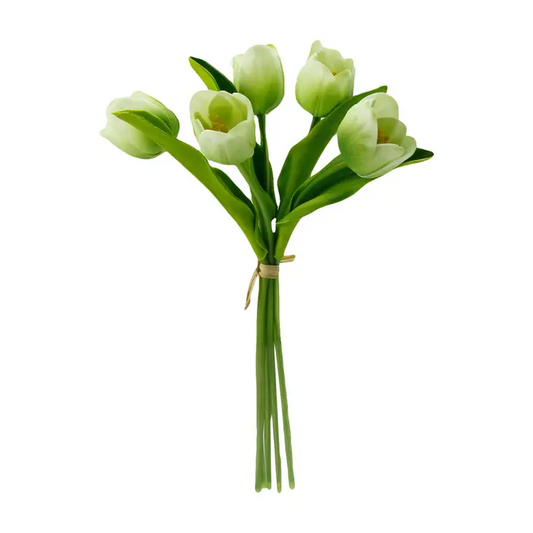Real Touch Medium Open Tulip Bouquet - Soft Green - 13.25 inch - Mellow Monkey