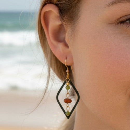 Diamond With Bead Drops Freight Earrings - 2026 Limited Edition