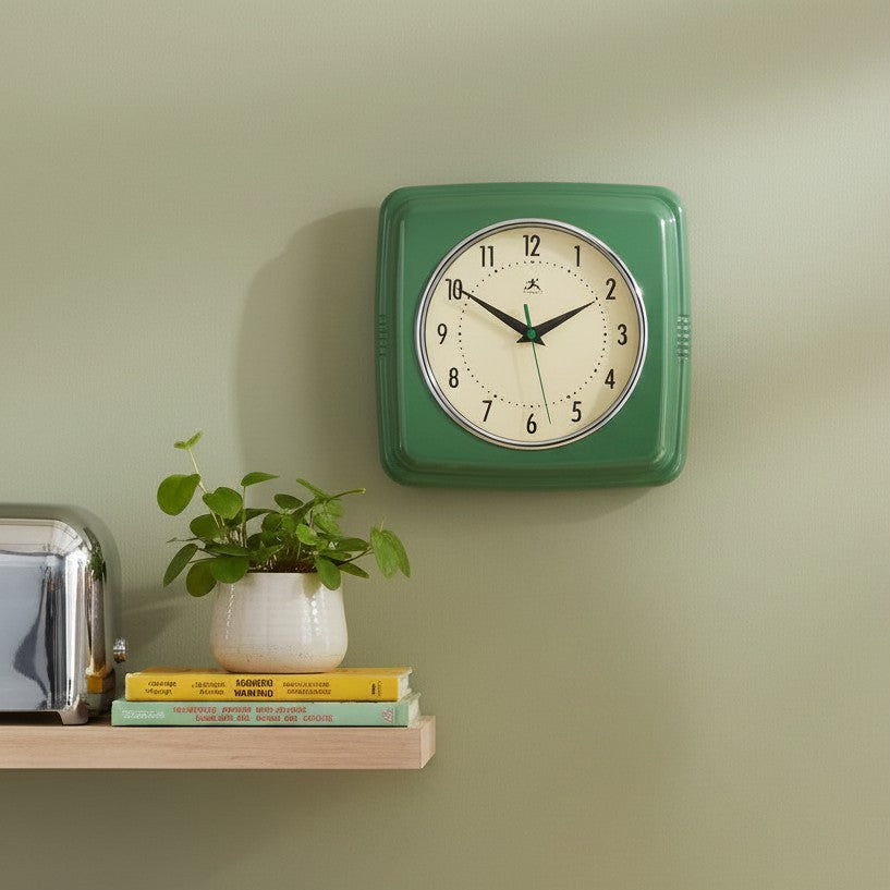 Retro Square Indoor Wall Clock - Green - 9.25-in – Mellow Monkey