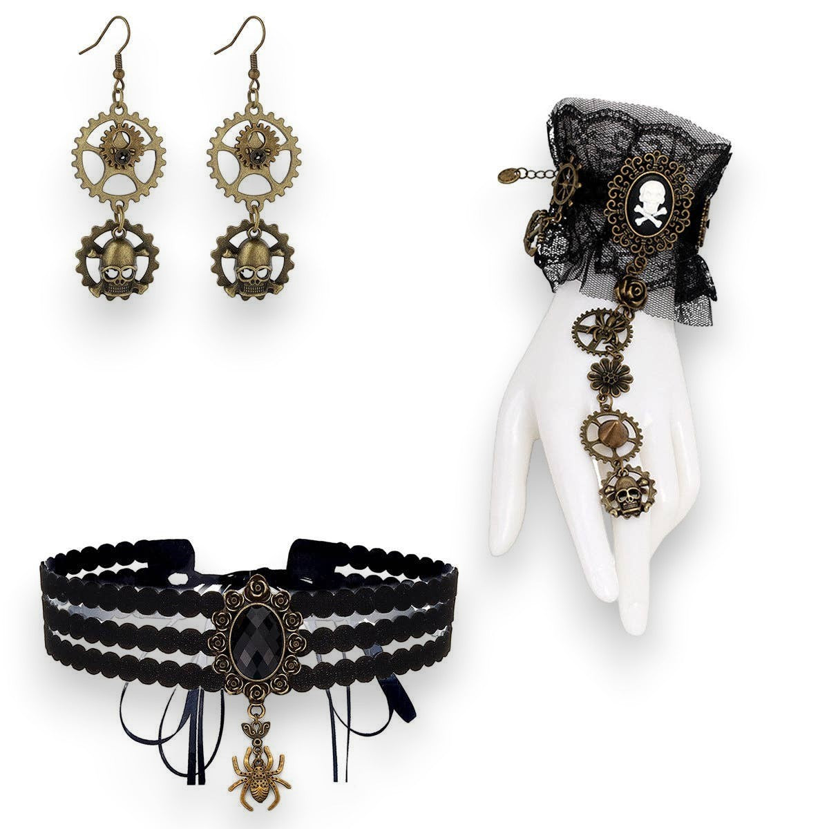 gear earrings Steampunk Gear Necklace, Earring and Bracelet Set