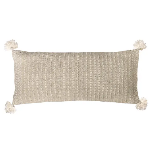 Gideon Oyster Decorative Pillow - Taupe and Cream - 15" x 35" - Mellow Monkey
