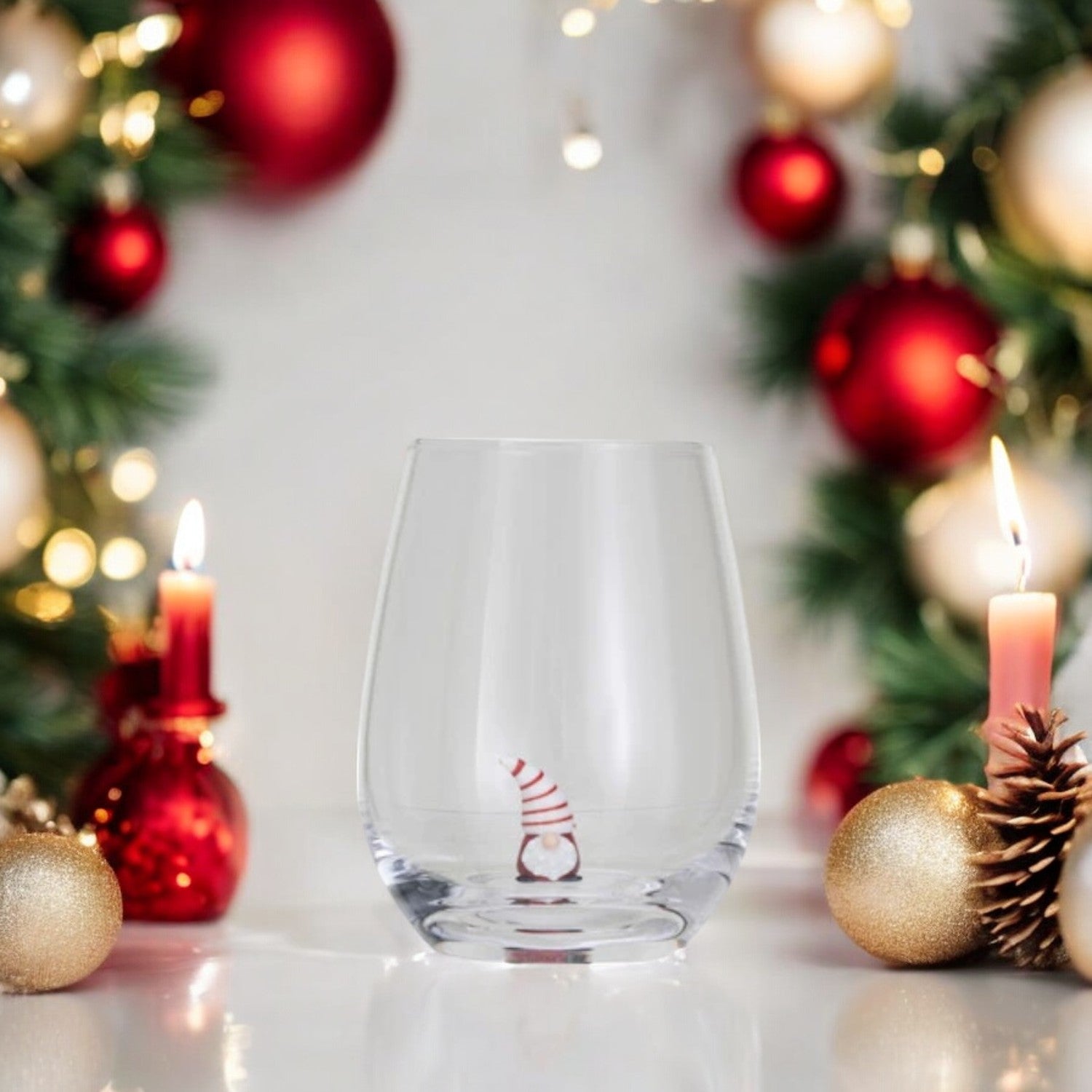 Holiday Stemless Wine Glass with Figure