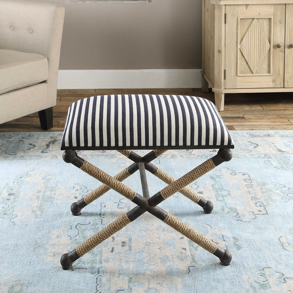 Braddock Small Cushioned Striped Bench 24-in - Mellow Monkey