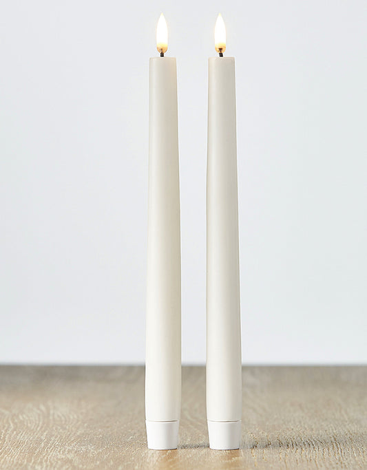 Uyuni LED Realistic Electronic Flame Wax Taper Candles - White - Set of 2 - 11-in - Mellow Monkey