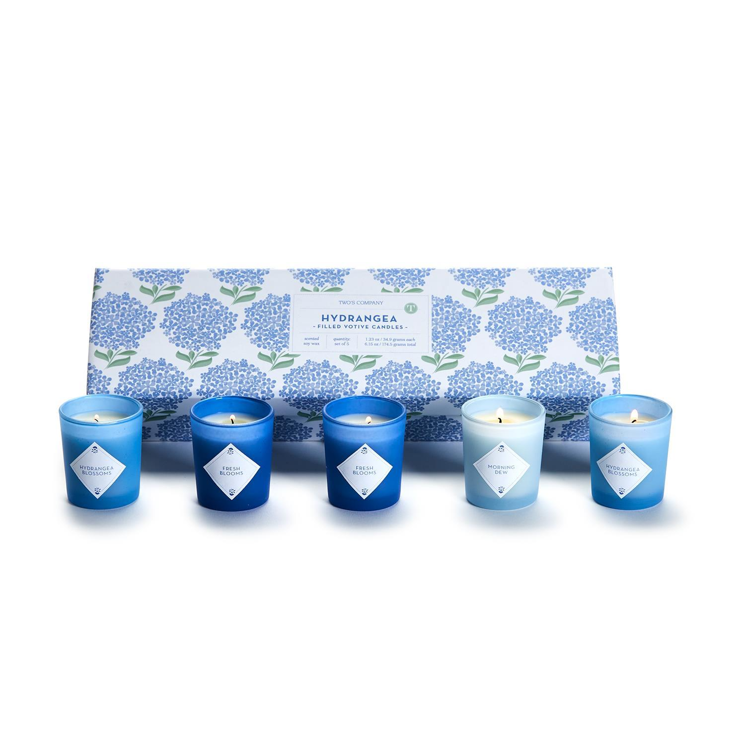 Hydrangea Scented Votive Candles Boxed Set of 5 Mellow Monkey