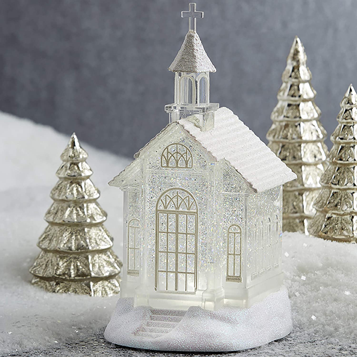 Lighted Ice Sculpture Church - Snow Globe Water Lantern With