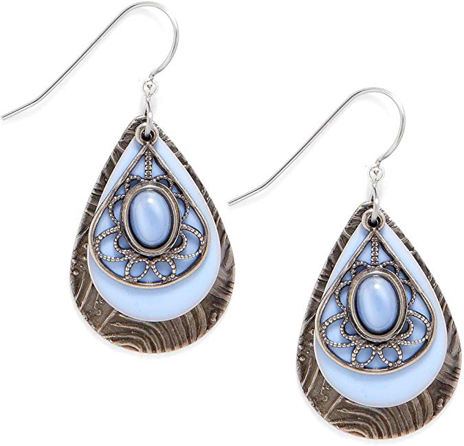 Silver Forest Earrings Blue Moonstone Filigree NE-1792B