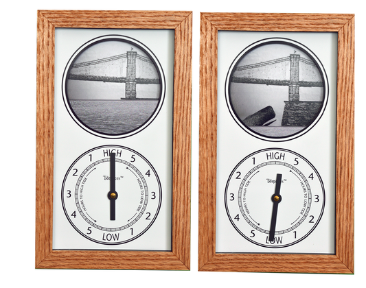 Tidepieces by Alan Winick | Brooklyn Bridge Tide Clock | Solid Oak Frame - Mellow Monkey