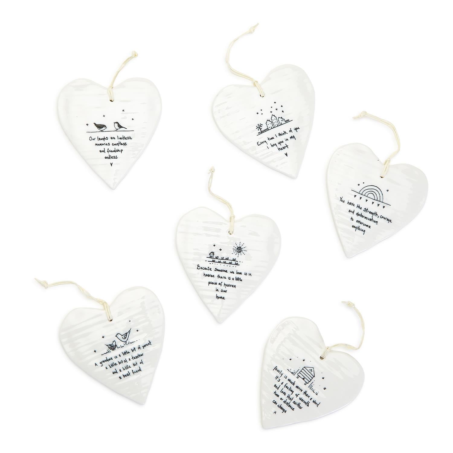 Ceramic Heart Ornament Embossed Sentiment 3-3/4