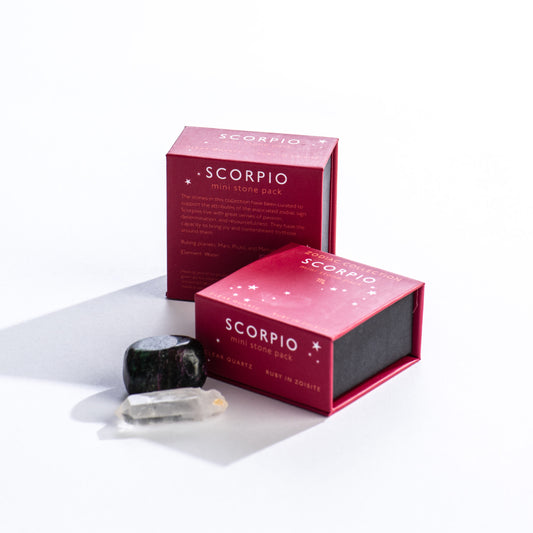 Scorpio Zodiac Mini Stone Pack - Clear Quartz and Ruby in Zoisite in Gift Box - Mellow Monkey