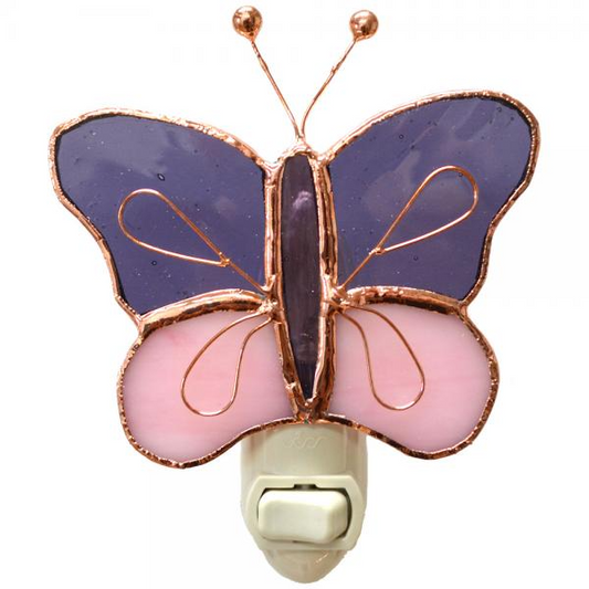 Stained Glass Nightlight - Pink & Purple Butterfly - Mellow Monkey