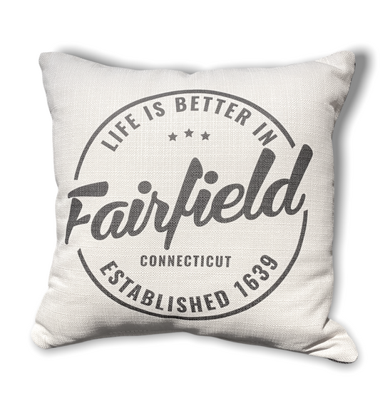 Life Is Better In Fairfield Connecticut Established 1639 - Throw Pillow - 16-in - Mellow Monkey