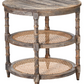 Round Mango Wood Table with Cane Shelves - 23-1/2-in. R x 24-in. H - Mellow Monkey