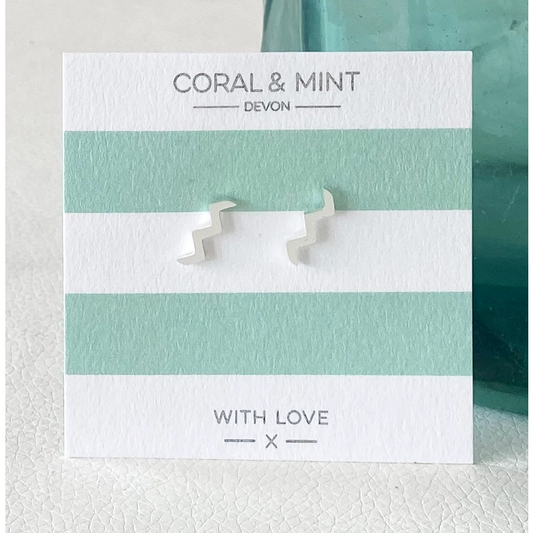 Coral and Mint - Silver Stud Earrings - Wave Earring - Mellow Monkey
