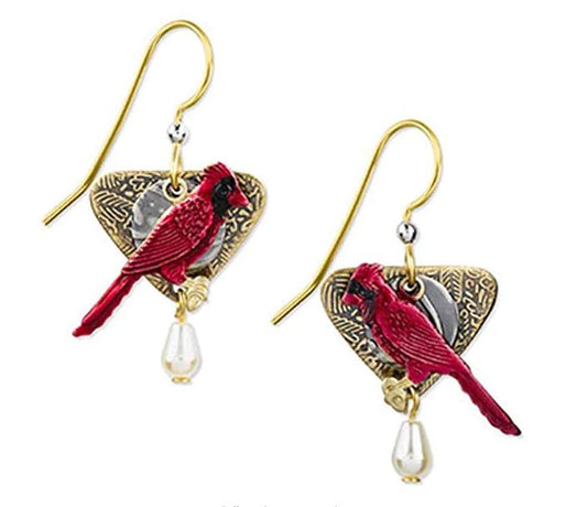 Silver Forest Cardinal Dangle Fashion Earrings - Mellow Monkey