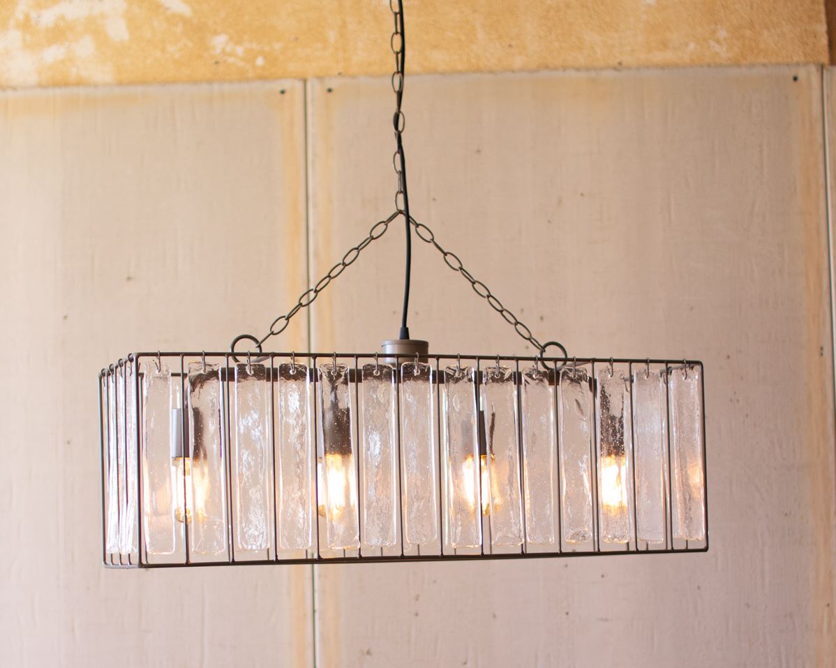 Rectangle Metal Pendant Light with Clear Glass Panels - Mellow Monkey