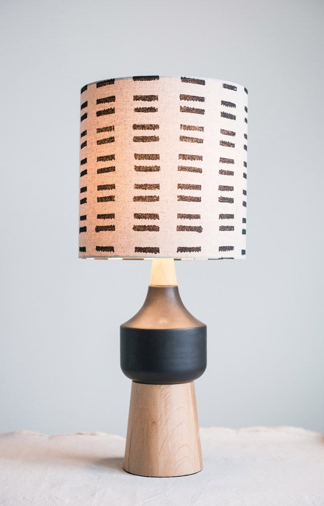 Wood & Ceramic Table Lamp with Linen Shade - Mellow Monkey