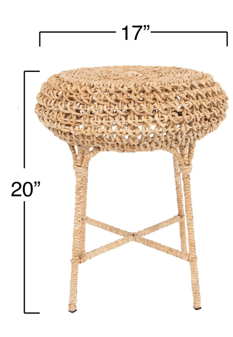 20"H Woven Water Hyacinth and Rattan Stool - Mellow Monkey