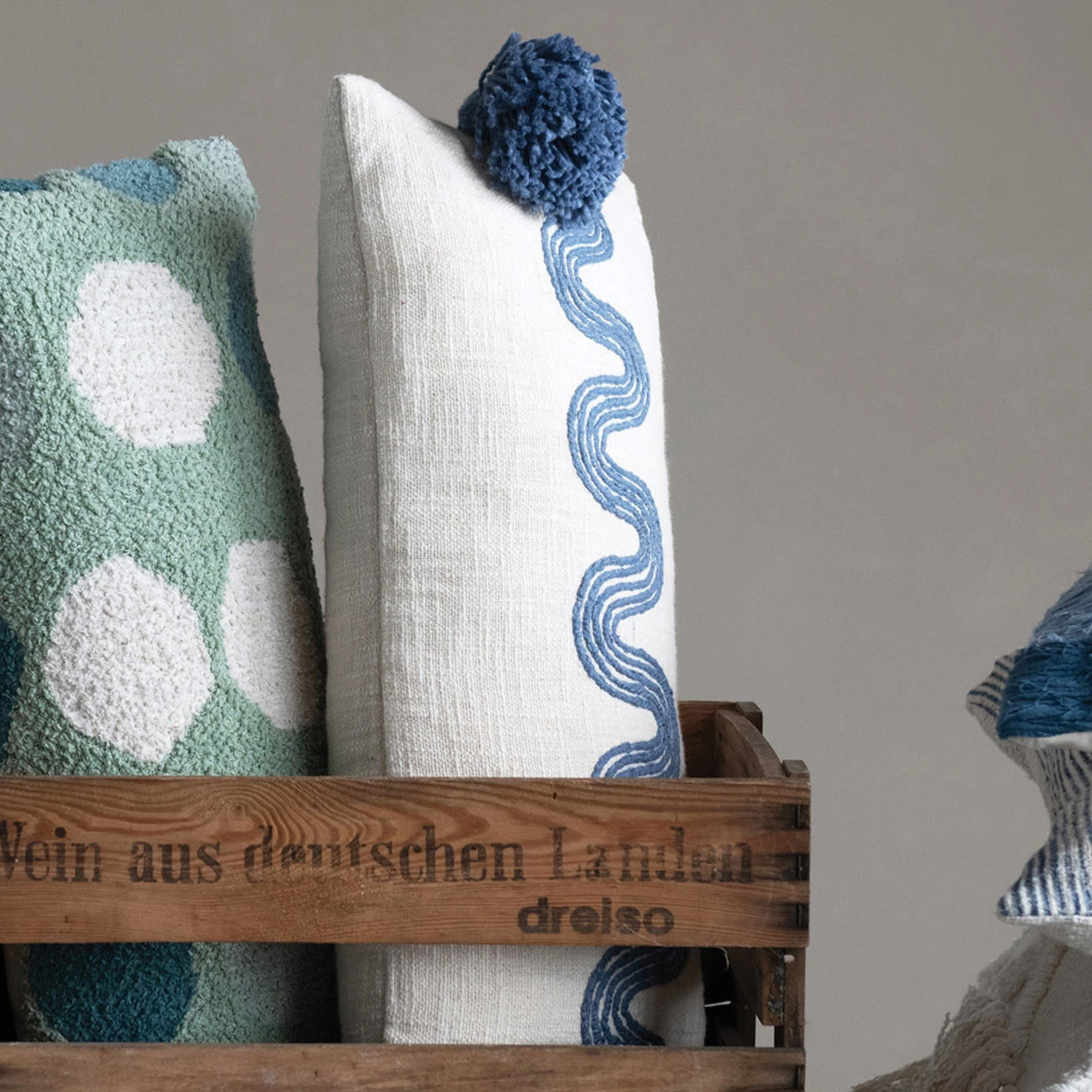 Coastal Decorative Pillows, Stripe Tassel, Sky Blue | Crumbs Home
