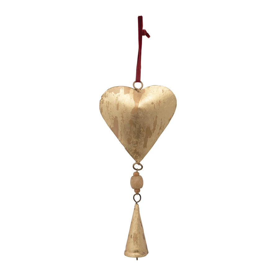 Metal Heart Ornament w/ Wood Beads - 9-in