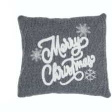 Merry Christmas - Square Knit Holiday Pillow - 14-in - Mellow Monkey