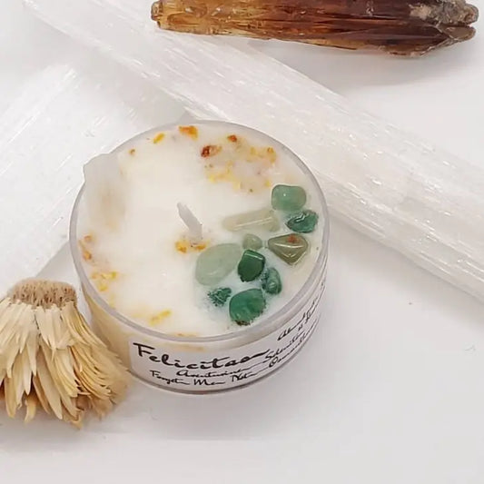 Abundant Joy & Harmony - Felicitas Crystal Tealight Candle - Mellow Monkey