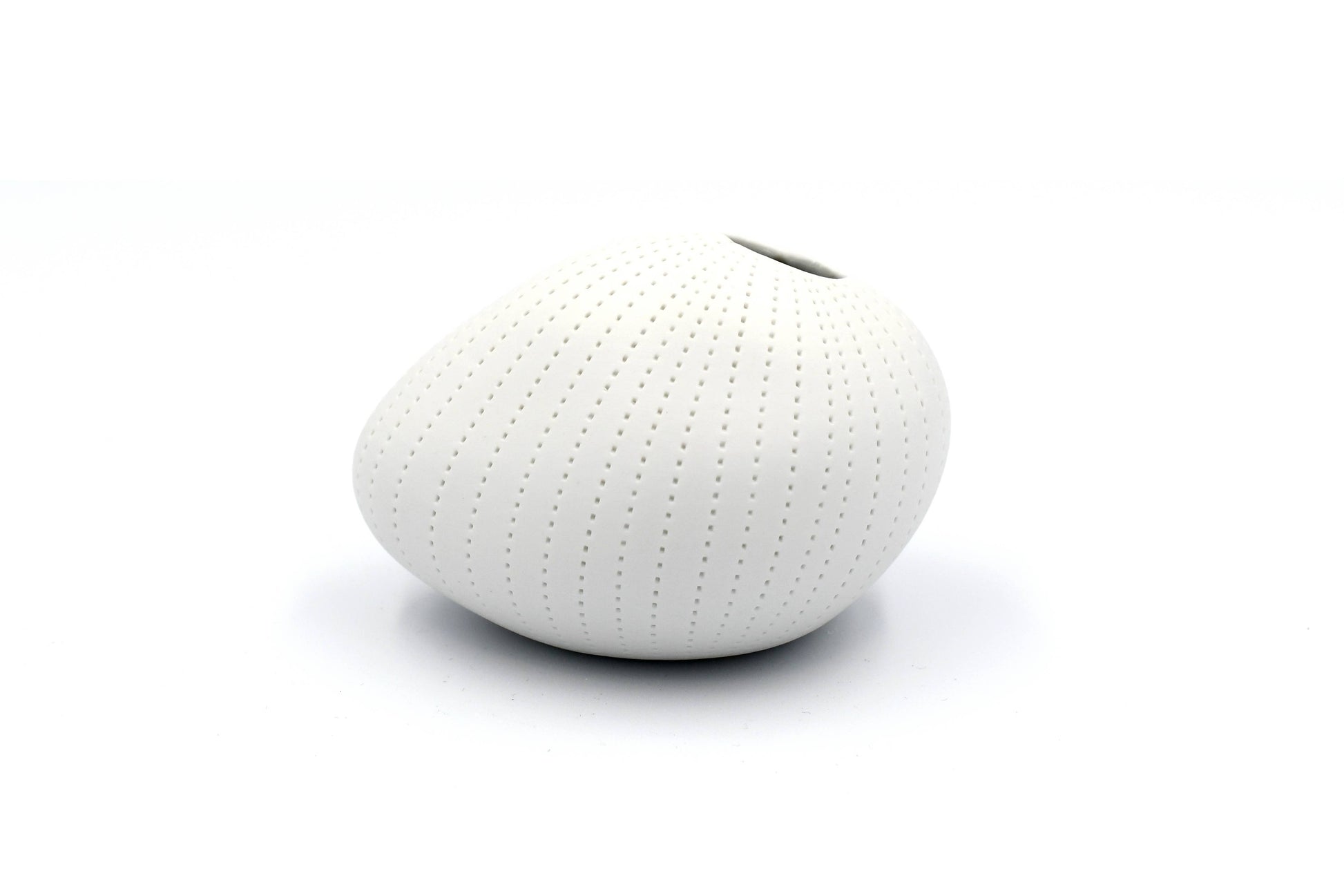Mini Pebble - Handcrafted Porcelain Bud Vase - White with Grey Dotted Lines - 3.4 x 2.6 x 2.4 in - Mellow Monkey
