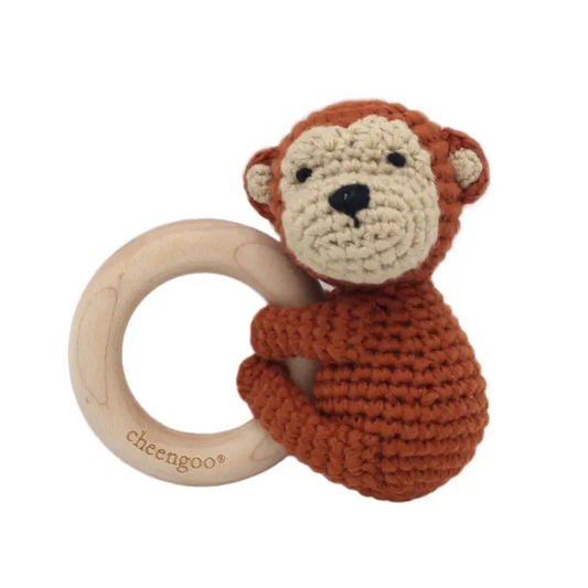 Monkey Hand Crocheted Teething Rattle - 4-in - Mellow Monkey
