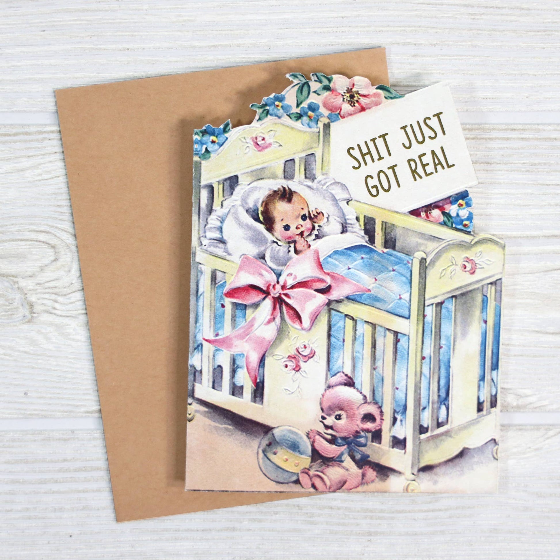 Shit Just Got Real - Baby Shower Card - Mellow Monkey
