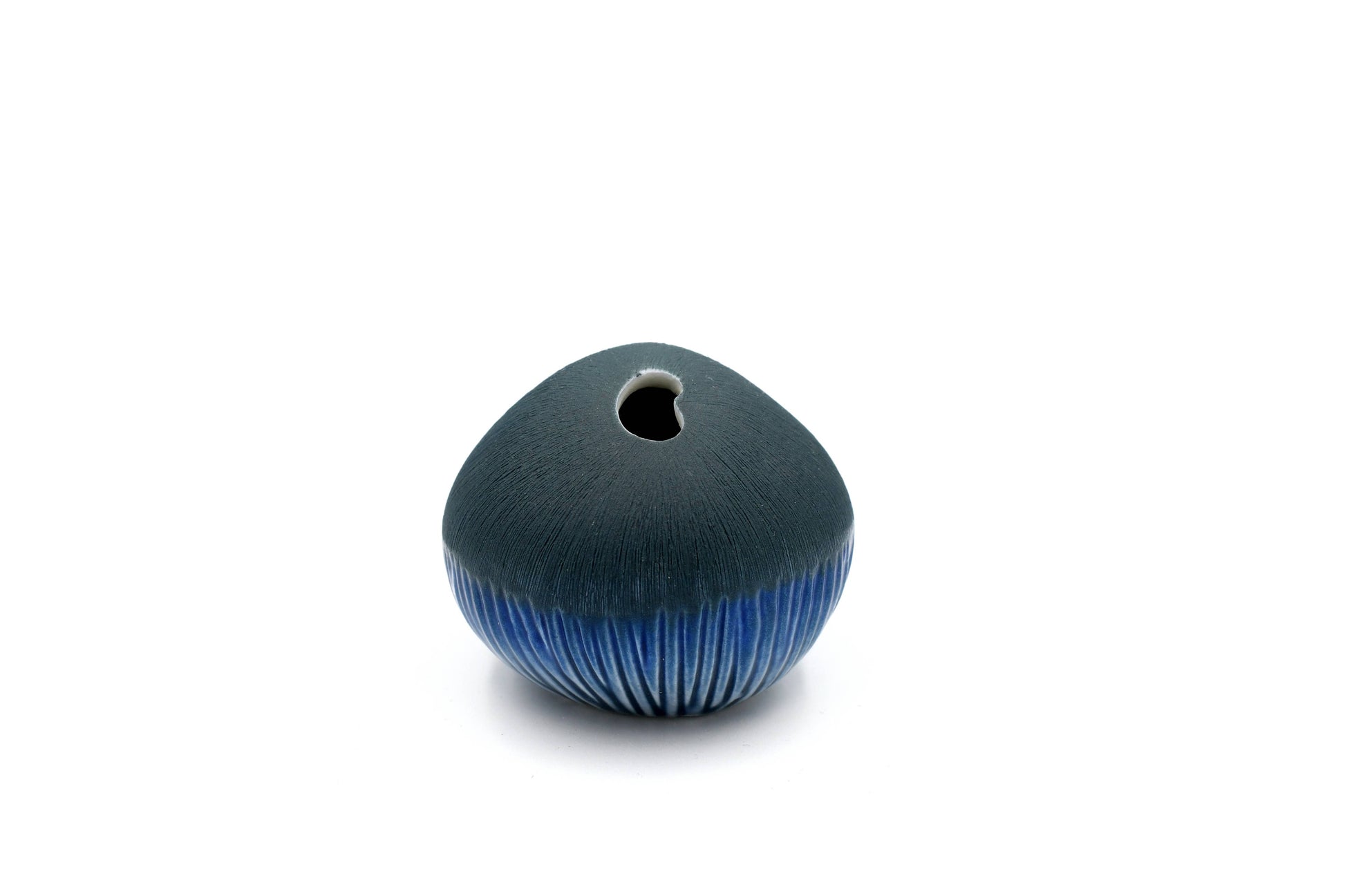 Mini Pebble - Handcrafted Porcelain Bud Vase - Navy and Blue Ombre - 3.4 x 2.6 x 2.4 in - Mellow Monkey