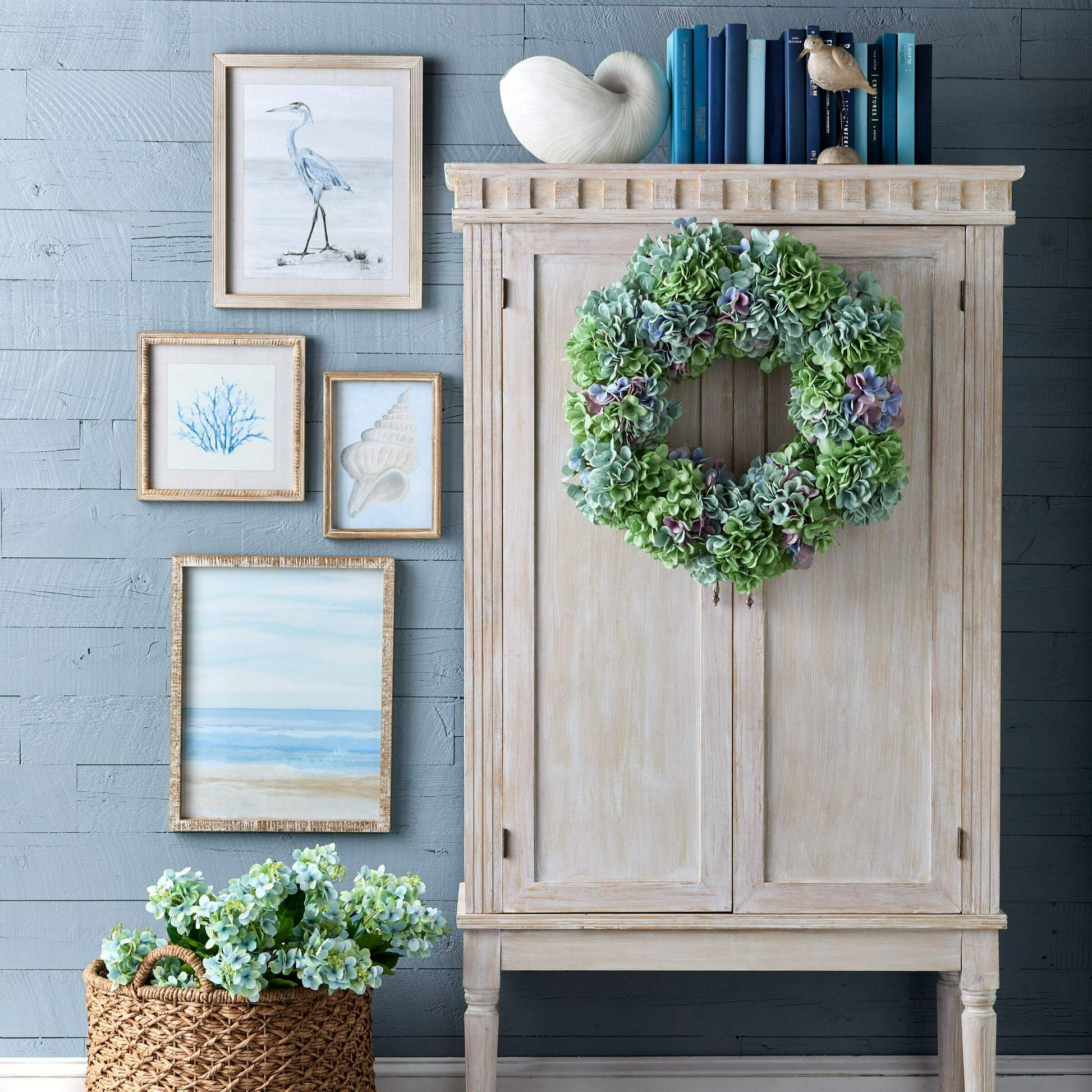 Blue And Green Hydrangea Wreath - 24" - Mellow Monkey