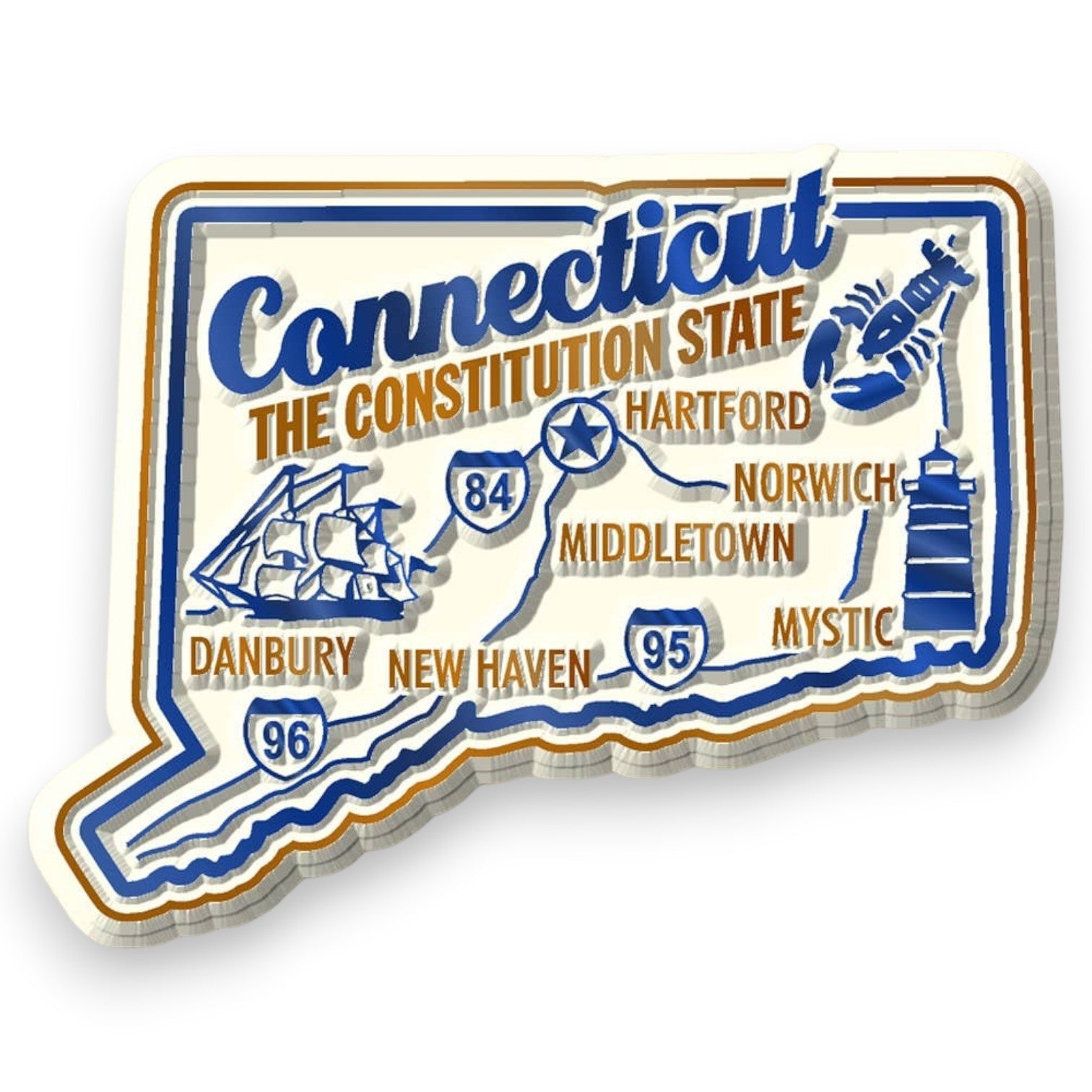 Connecticut Premium State Magnet - 3-in - Mellow Monkey