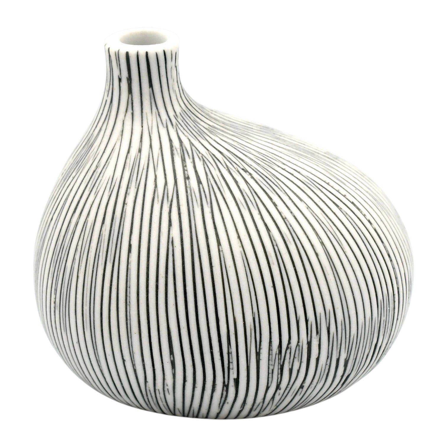 Mini Omo - Handcrafted Porcelain Bud Vase - White with Black Lines - 2.7 x 2 x 2.8 in - Mellow Monkey