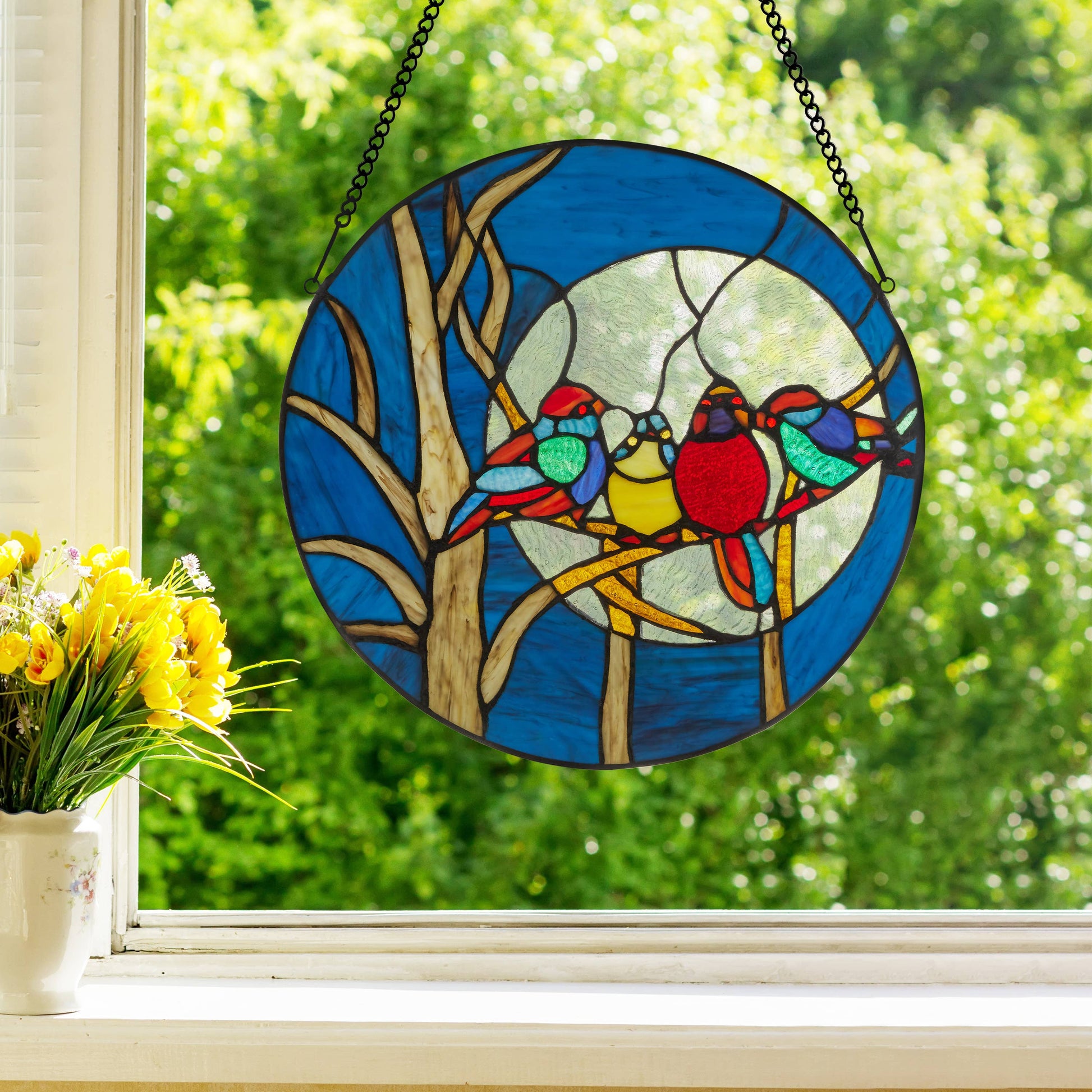 Astrid Blue Birds in the Night Sky Window Panel - 16-in - Mellow Monkey