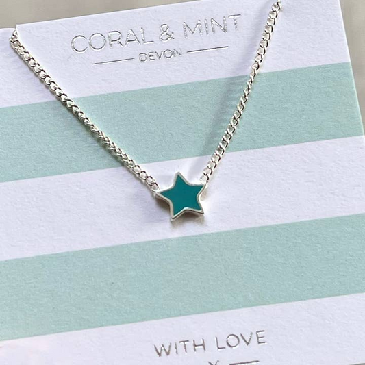 Coral and Mint - Star Necklace with Turquoise Enamel - Mellow Monkey