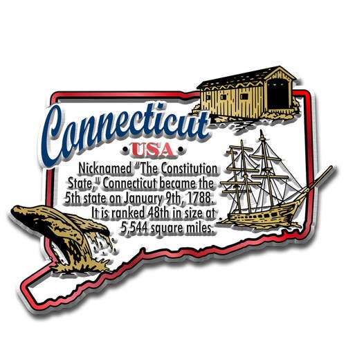 Connecticut Information State Magnet- 3-in - Mellow Monkey