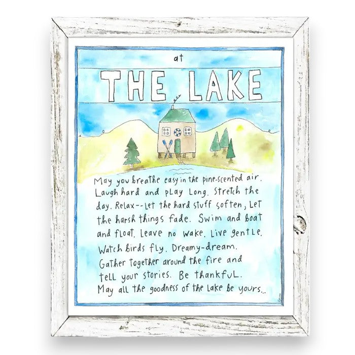 At The Lake - Rustic Framed Shelf Art - Antique White Frame - 9-3/4-in - Mellow Monkey