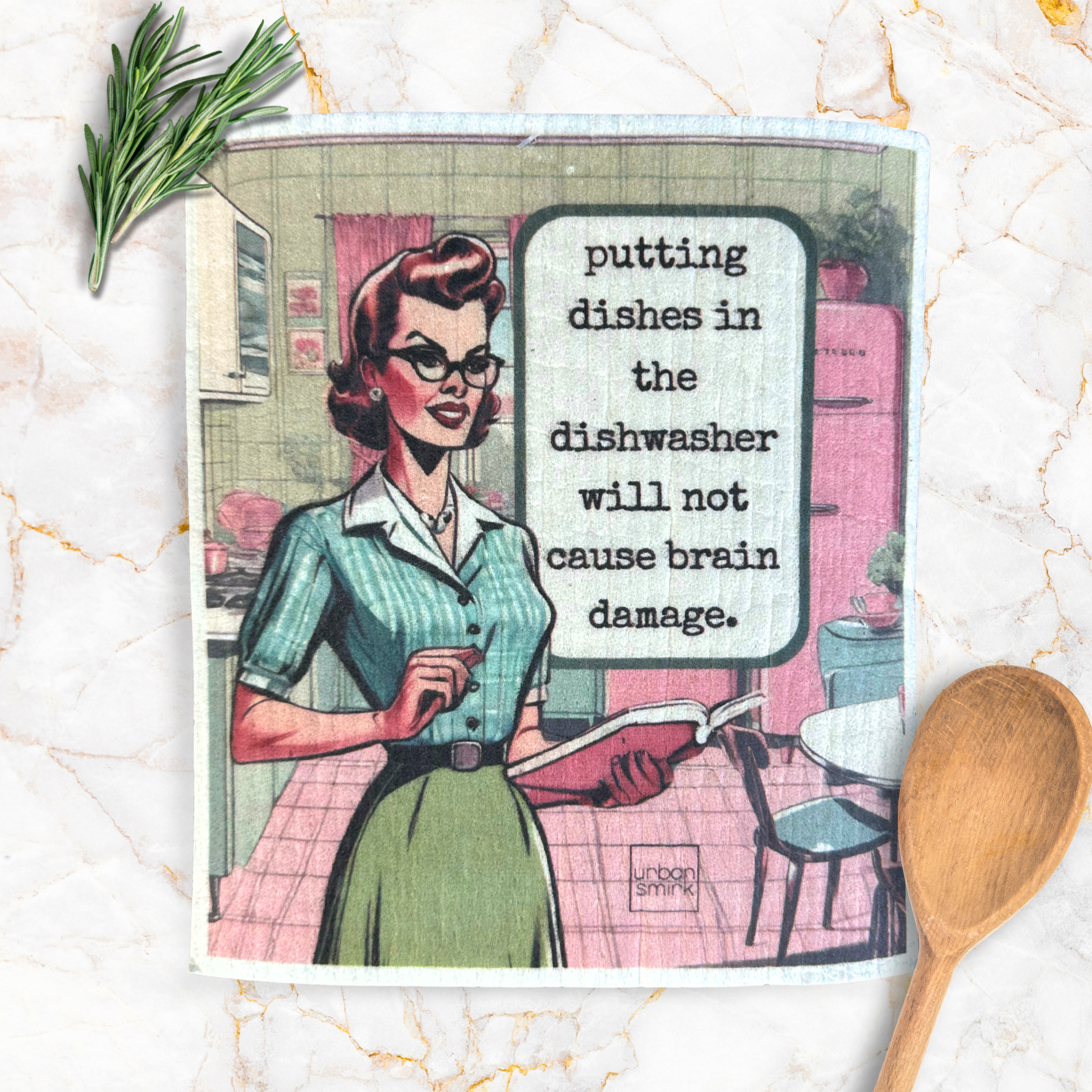 Funny Vintage Swedish Dishcloth - Dishwasher Brain Damage - Mellow Monkey