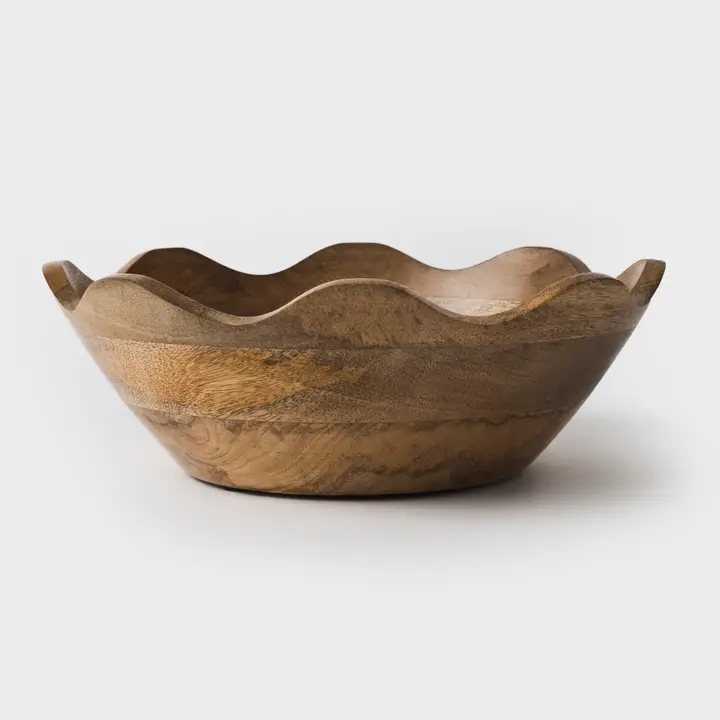 Scalloped Edge Mango Wood Bowl - 10-in - Mellow Monkey