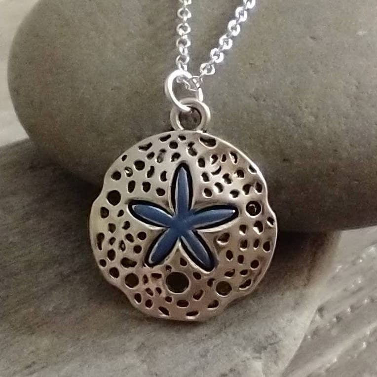 Blue Starfish Pendant Necklace - Hand Painted - 16-in - Mellow Monkey