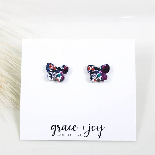 Watercolor Butterfly Acrylic Stud Earring - Mellow Monkey